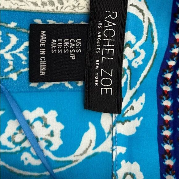 Rachel Zoe Blue Print Cropped Blouse Size Small - Picture 9 of 9